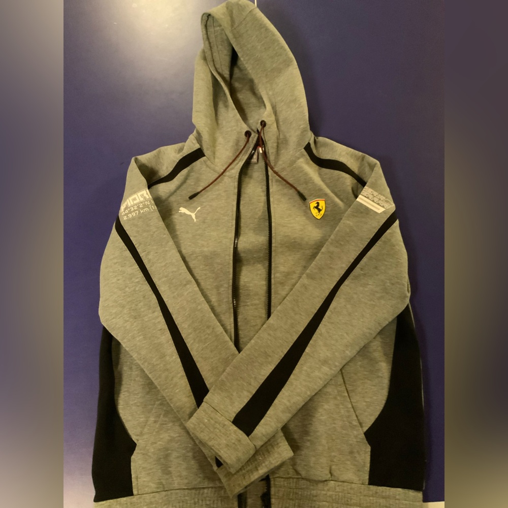 Puma Gray and Black Hoodie with Ferrari Emblem